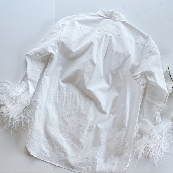 J.Crew Feather Trim Cotton Poplin Button Up Shirt With Collar White - Picture 10 of 16